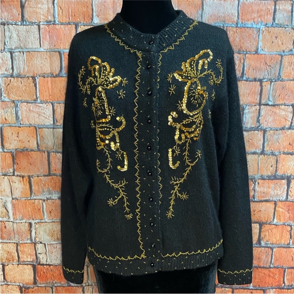 Karen Scott Vintage 80’s Embellished Silk Blend Angora Cardigan Sweater‎